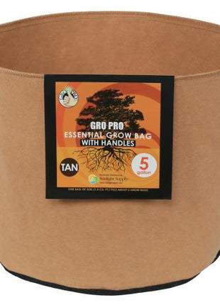 Gro Pro Essential Round Fabric Pot w/ Handles 5 Gallon - Tan (90/Cs)