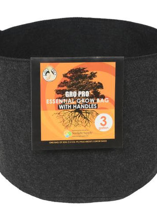 Gro Pro Essential Round Fabric Pot w/ Handles 3 Gallon - Black