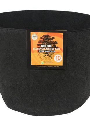Gro Pro Essential Round Fabric Pot w/ Handles 10 Gallon - Black (60/Cs)