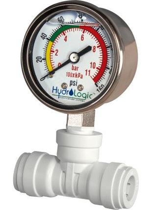 Hydro-Logic Pressure Gauge Kit 1/2Inches QC Tee liquid filled for Evolution RO