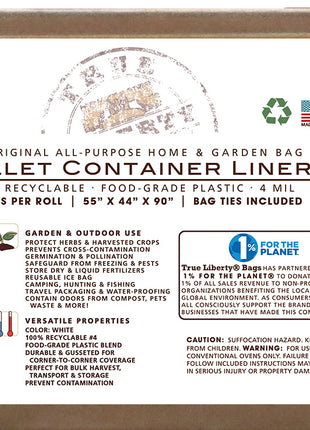 True Liberty Pallet Container Liner 55" x 44" x 90", 30 Bags/Roll, White