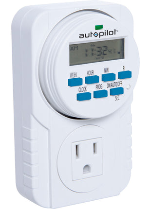 Autopilot 7-Day Grounded Digital Programmable Timer, 1725W, 15A, 1 Second On/Off, 8 On/Off Cycles